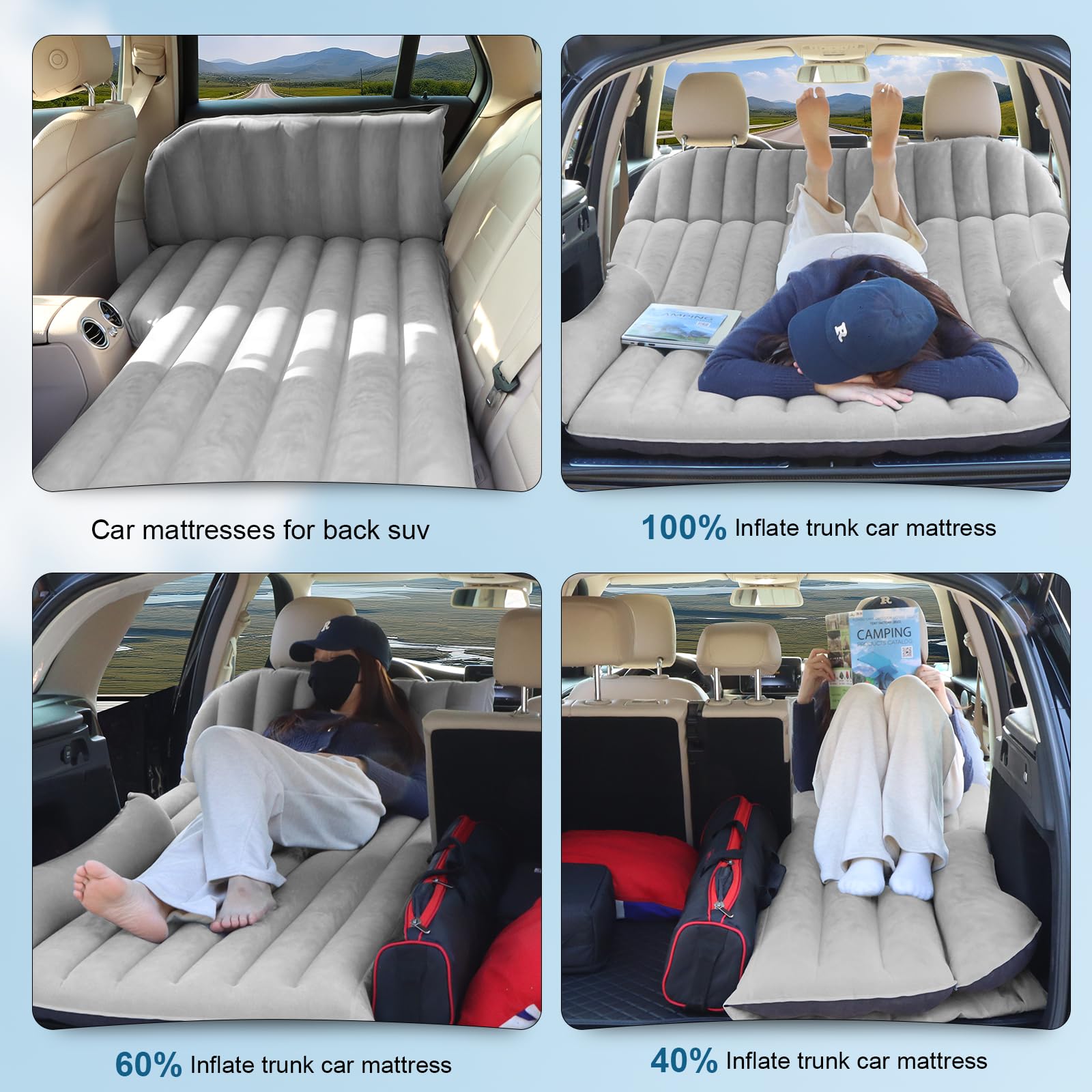 Ciremiv Auto Matratze mit Doppelseitiger, Dicker Beflockung,Auto Luftmatratze mit Pumpe und Eingebautem Kissen/Auslaufsichere, Bequeme, Langlebige Autobett,Car Bed für Autocamping, Roadtrip