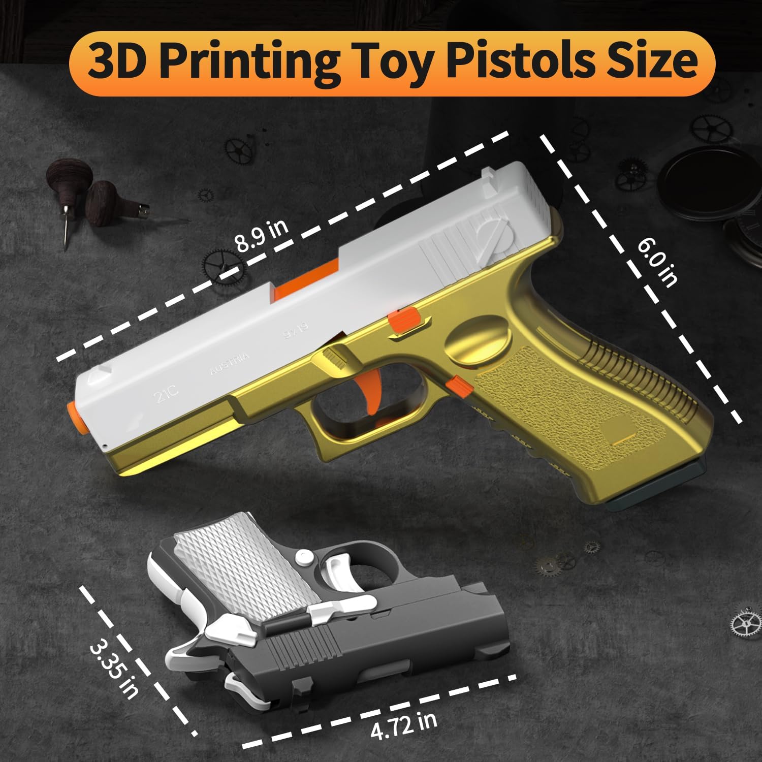 Fidget Toy, 2 Pack Shell Ejecting Toy with 10 Shell Casings, No Bullets, Non-Firing Toy Pistol Can be Loaded But Can't be Fired, Toys for Kids, Gold