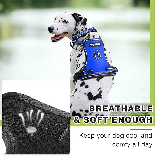 Miniatura 8 de WINSEE Arnés para perro sin jalones con collar chaleco reflejante ajustable Oxford, broches para correa delantero y trasero para perros pequeños,