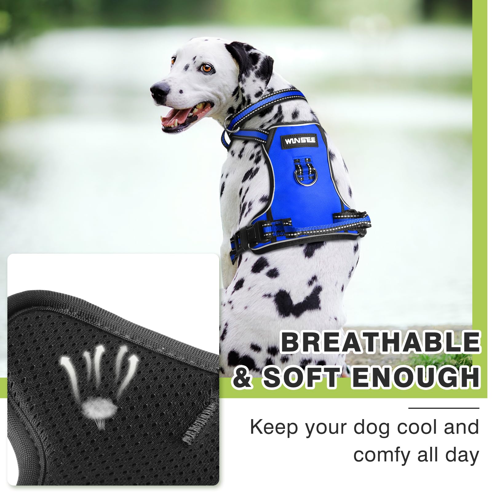 WINSEE Arnés para perro sin tirones, arnés para mascotas con collar para perro, chaleco Oxford reflectante ajustable para exteriores, clips de correa delantera/trasera para perros pequeños, medianos,