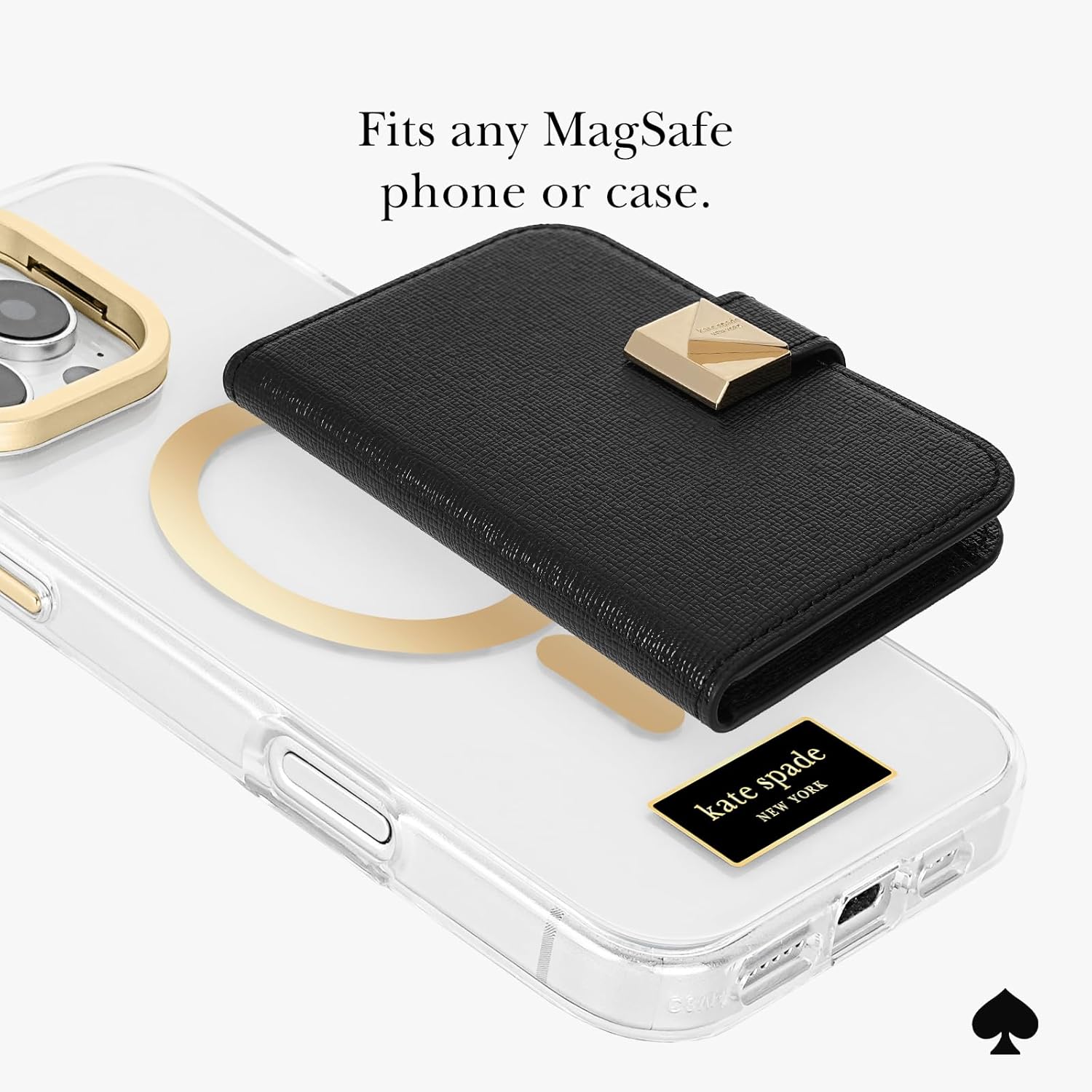 kate spade new york Deco Magnetic Phone Wallet/Card Holder - Compatible with MagSafe Phones and Cases - Black