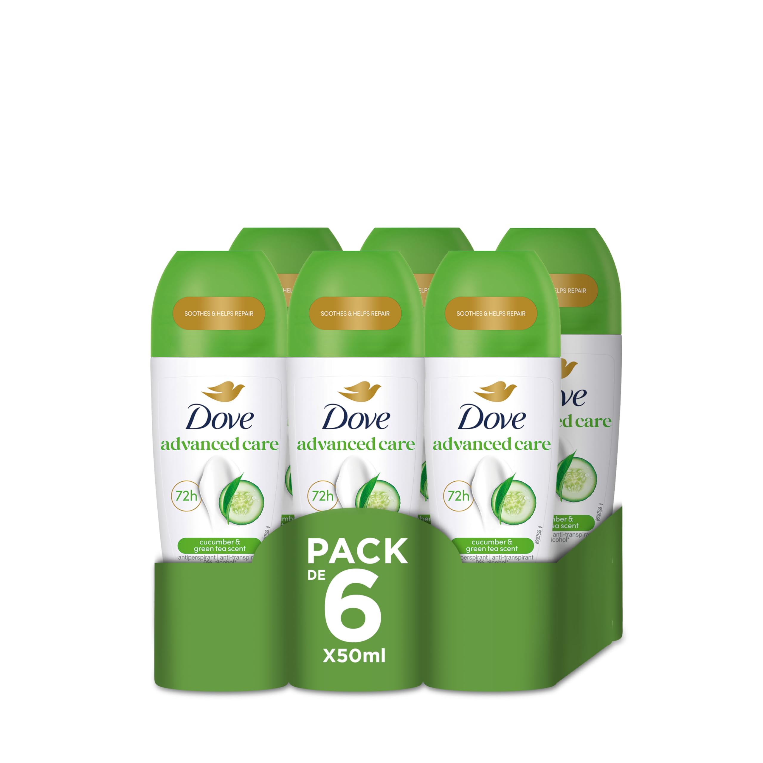 Dove Advanced Care Deo Roll-On Gurke und Grüner Tee, Antitranspirant-Deodorant für Damen (6x50ml)