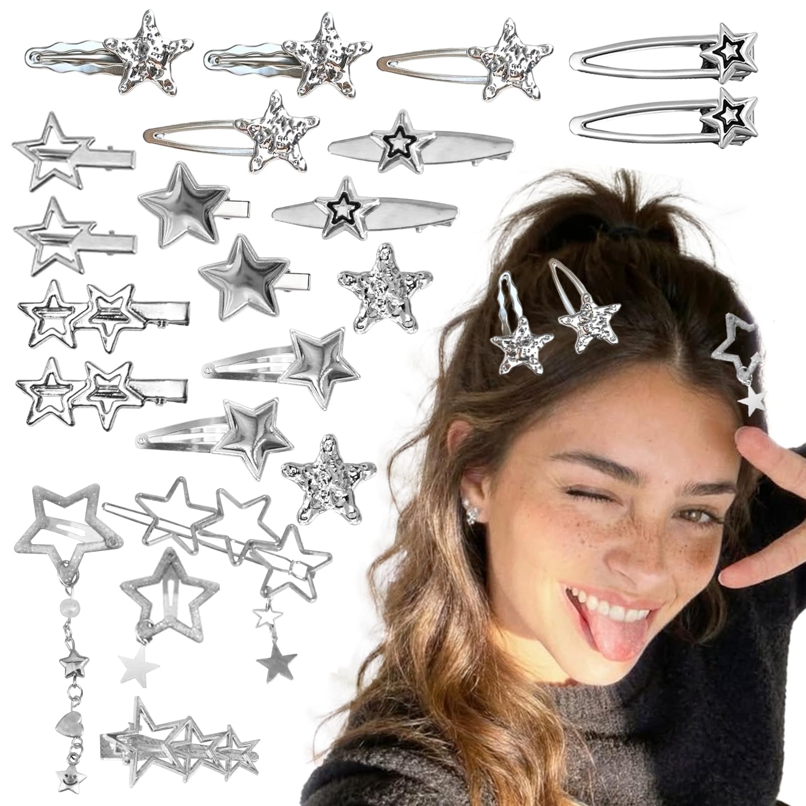 Photo 1 of 20PCS Y2K Silver Star Hair Clips
