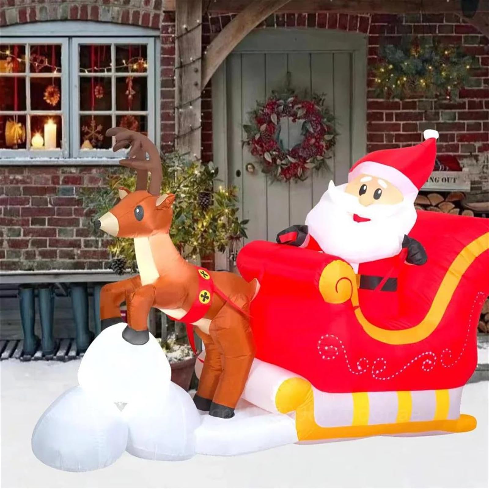 Décorations gonflables de noël 1,5 m père noël en traîneau avec Renne intégré LED pour intérieur et extérieur décoration Amusante Jardin fête de Vacances