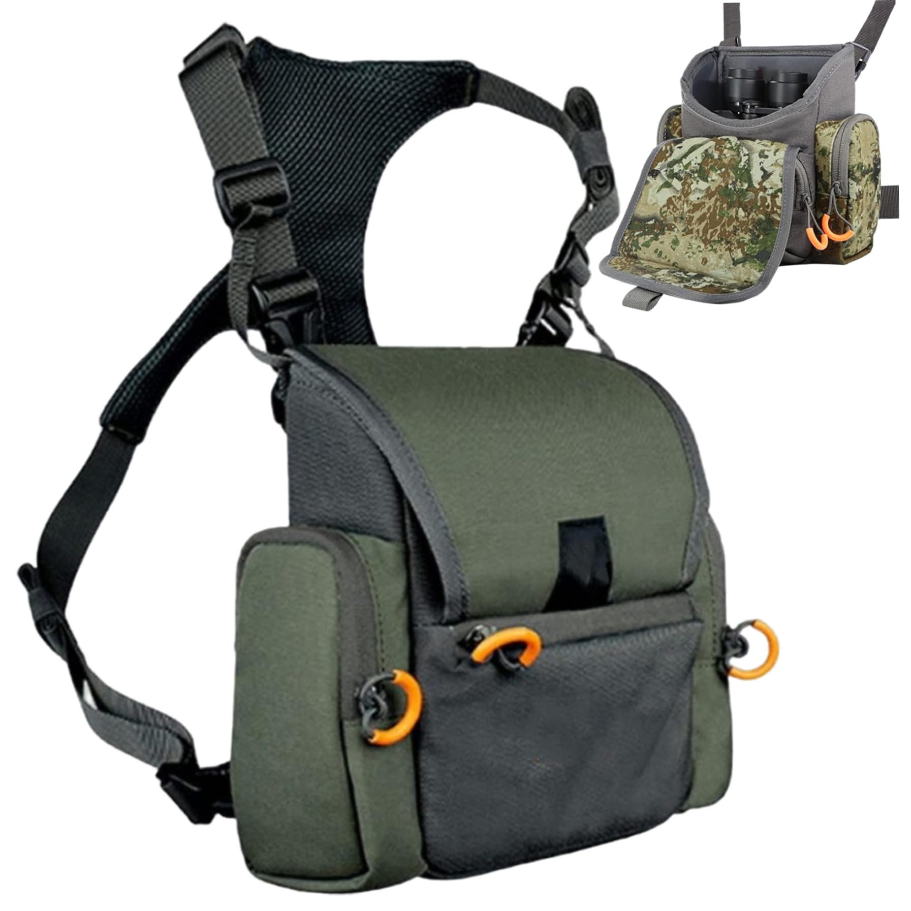 Brusttasche für die Jagd | Fernglas-Geschirr, atmungsaktiv, verstellbar, Jagd-Brusttasche mit Mehreren Taschen, wasserdicht, für Männer und Frauen, Armeegrün