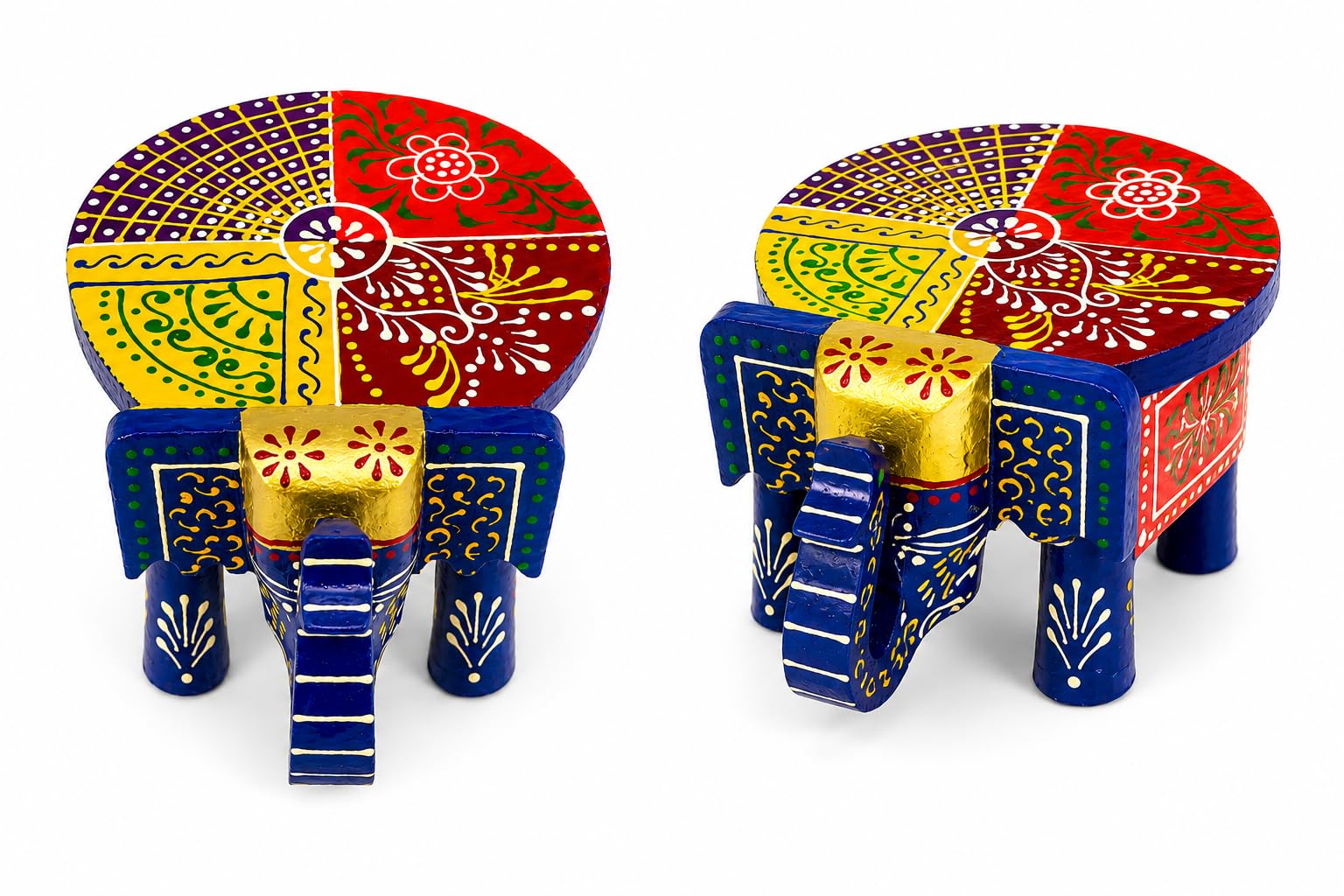 Sky Craft Handpainted Wooden Elephant Shape Stool for Home Decor, Side Table & Plant Stand, Multicolor, 6 x 4 x 6 Inch-image-25
