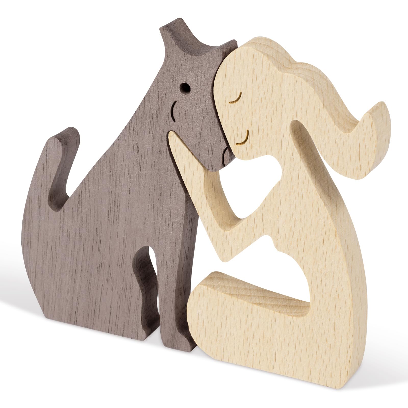 LQKYWNA Wooden Dog Cat Statue Family Decor, Puppy Wooden Carving Ornaments,Natural Solid Wood Pet Dog Crafts Sculpture Style 1 - Image 2