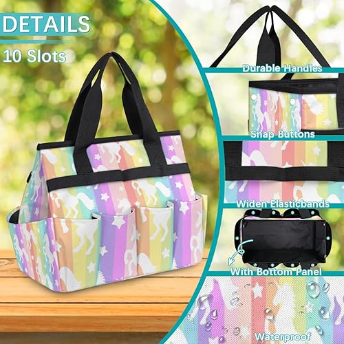 Miniatura 5 de White Horse Stripes Garden Tool Tote Bag for Women Men Gardening Tool Storage Bags with 10 Pockets Standable Garden Home Tool Kits Organizer for