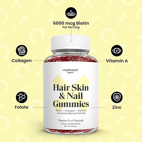 Miniatura 3 de Vitaminas para el cabello, la piel y las uñas, 6000 mcg de gomitas de biotina con colágeno, vitaminas para el cabello con sabor a maracuyá,