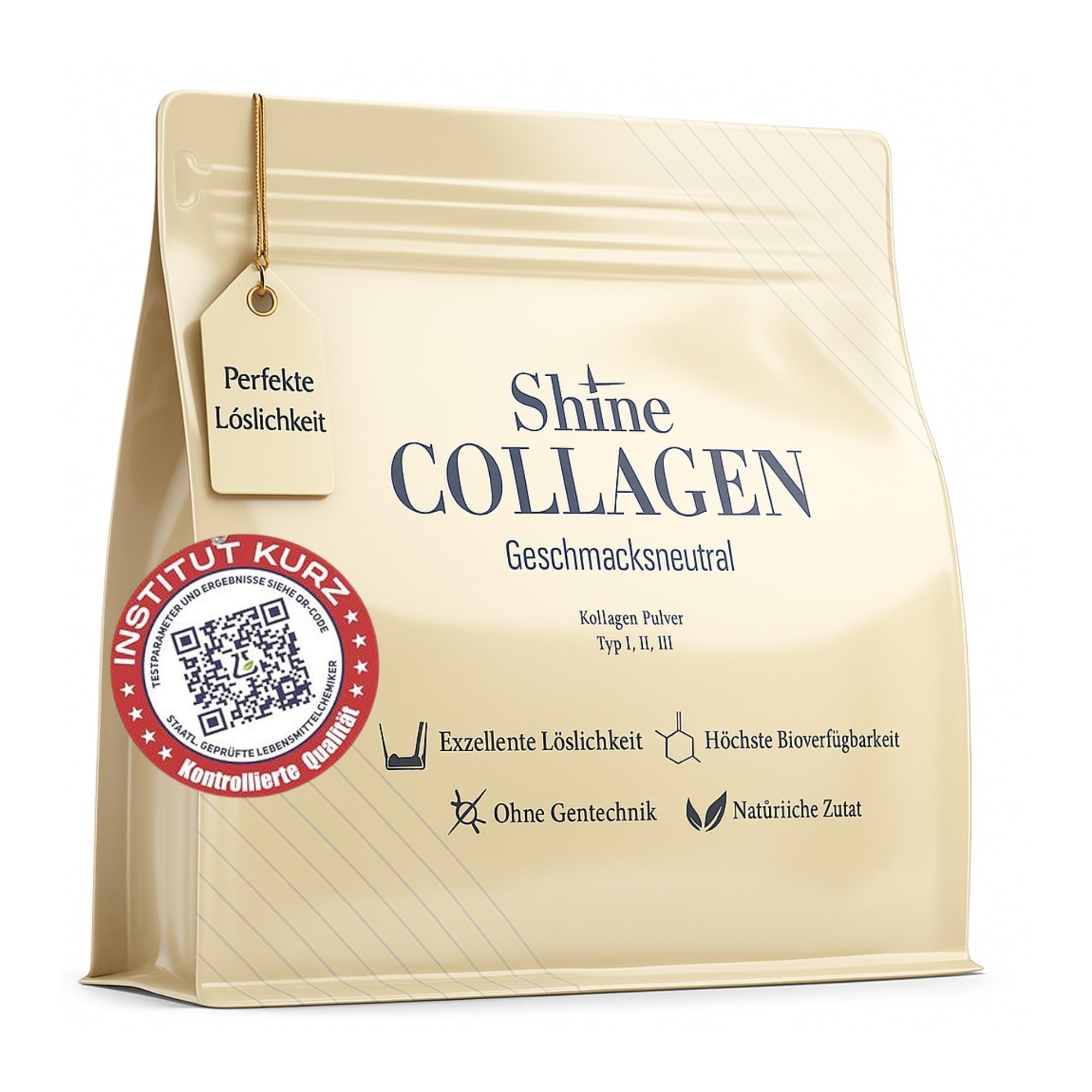 Shine Collagen Pulver 500g - 100% Collagen Peptide, Premium Hydrolysat Typ 1, 2 und 3, Halal, Perfekte Löslichkeit, Geschmacksneutral