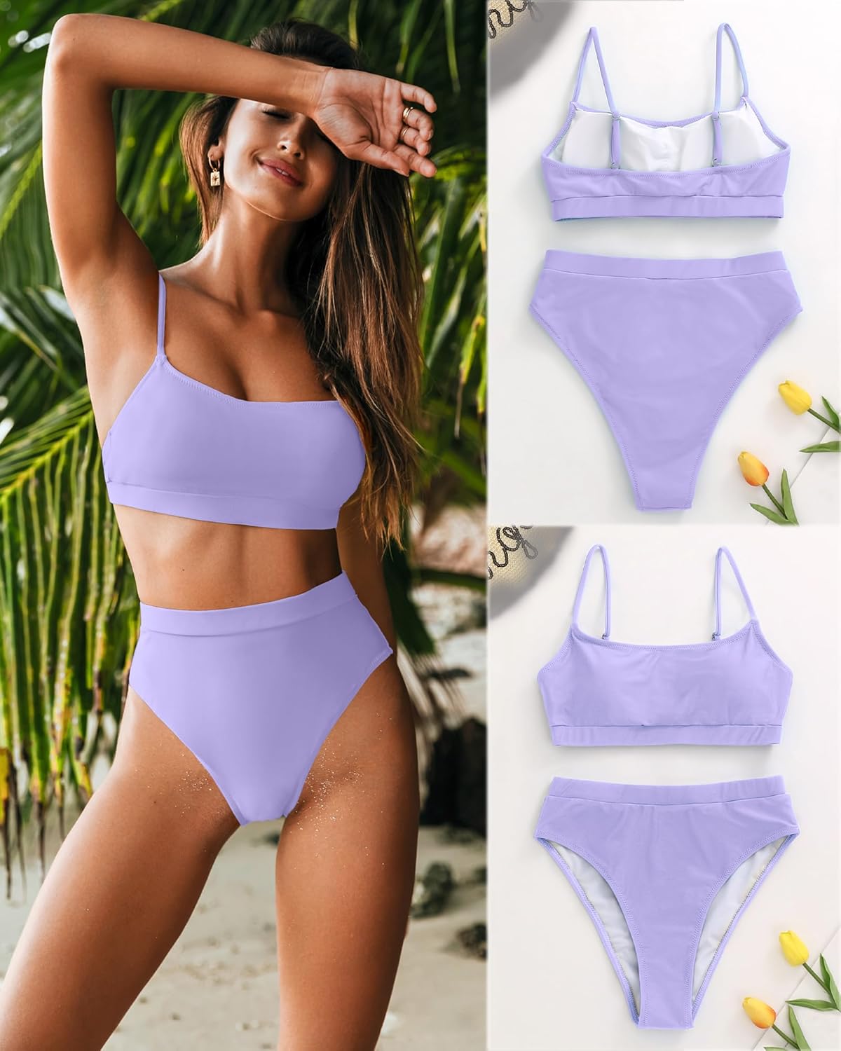 MELYUM High Waisted Bikini Sets for Women Two Piece Swimsuit Tummy Control Bathing Suit Cheeky Bottoms Push Up Top - Image 5