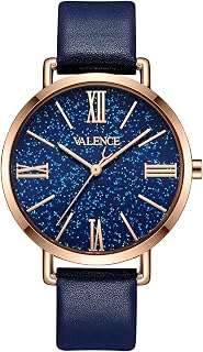 Women's Watches. Round Face Watches for Women. Classic Ladies Quartz Watches with Blue Dial and Blue Leather Band. (Model VC82)