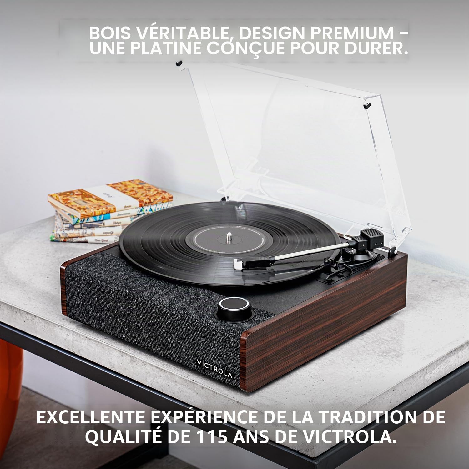 Victrola Eastwood II – Platine Vinyle Vintage 3 Vitesses avec Haut-parleurs, Bluetooth 5.1, Vinyl Stream, Cellule Audio-Technica AT-3600LA (chêne)