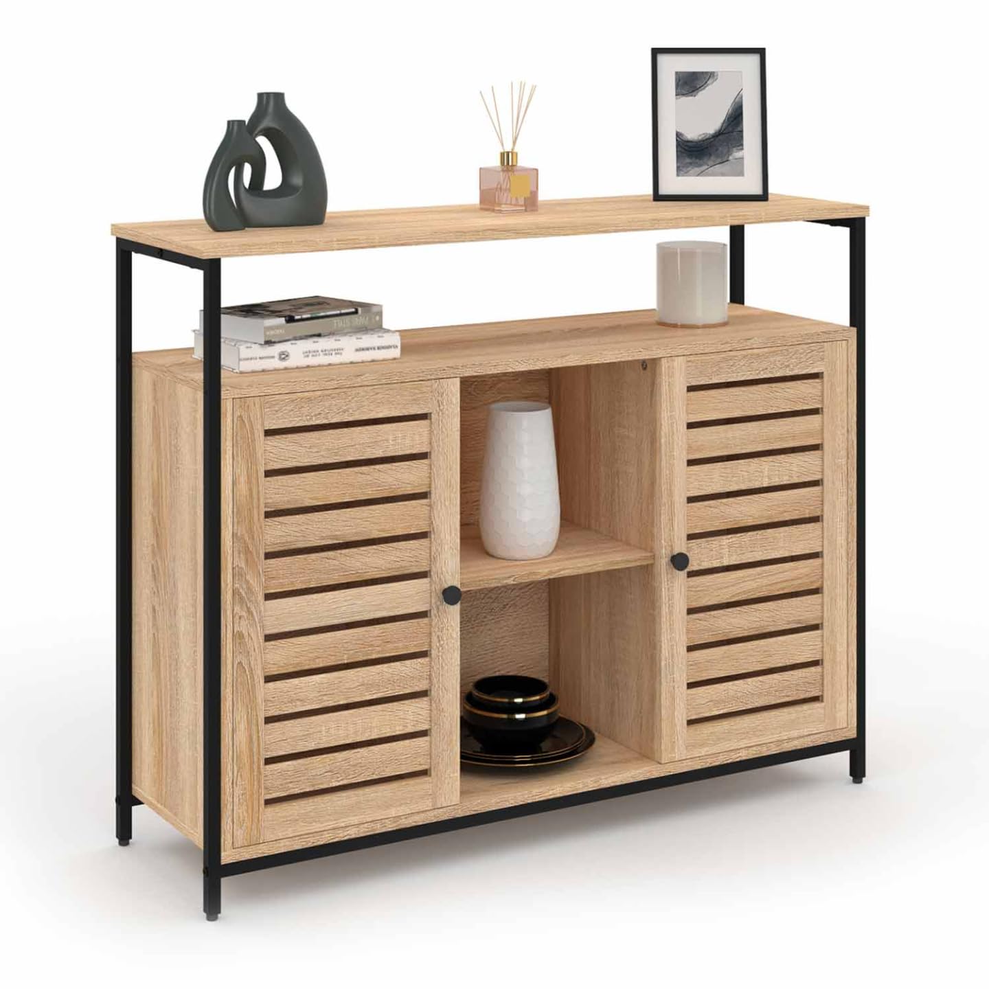 IDMarket Halifax - Aparador de 2 puertas persianas (100 cm), diseño industrial