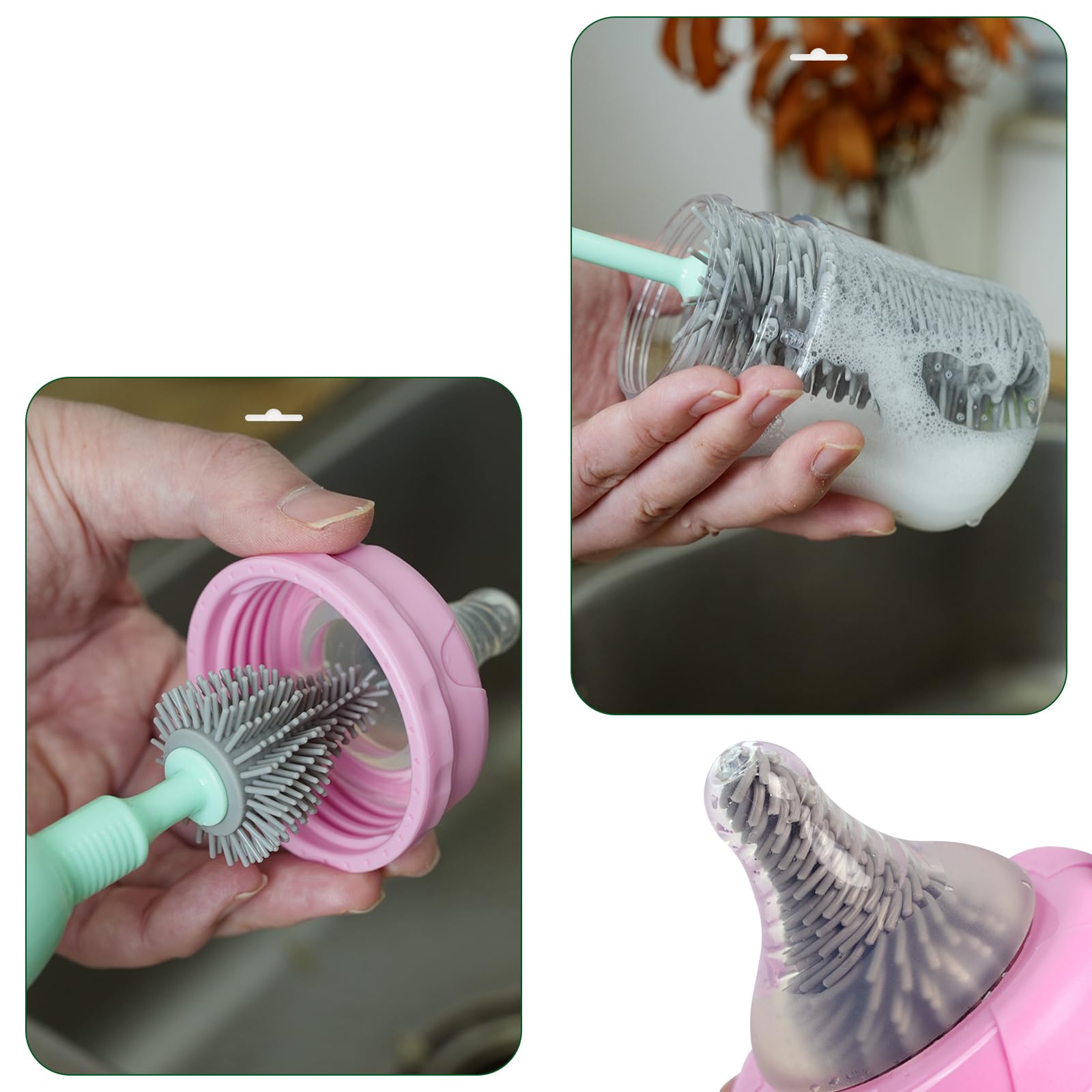 Lot de brosses à biberons de voyage pour bébé, brosse électrique, 2 modes, rechargeable, portable, avec stérilisateur UV pour biberons, tire-lait et tétine (vert)