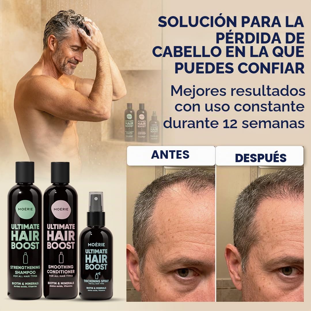 Moerie Mineral Shampoo y Condicionador con Hair Spray Mega Pack – El Set Último Hair Care para Cabello Largo, Fuerte y Voluminoso - Productos Vegetales – Sin Parabens ni Siliconas