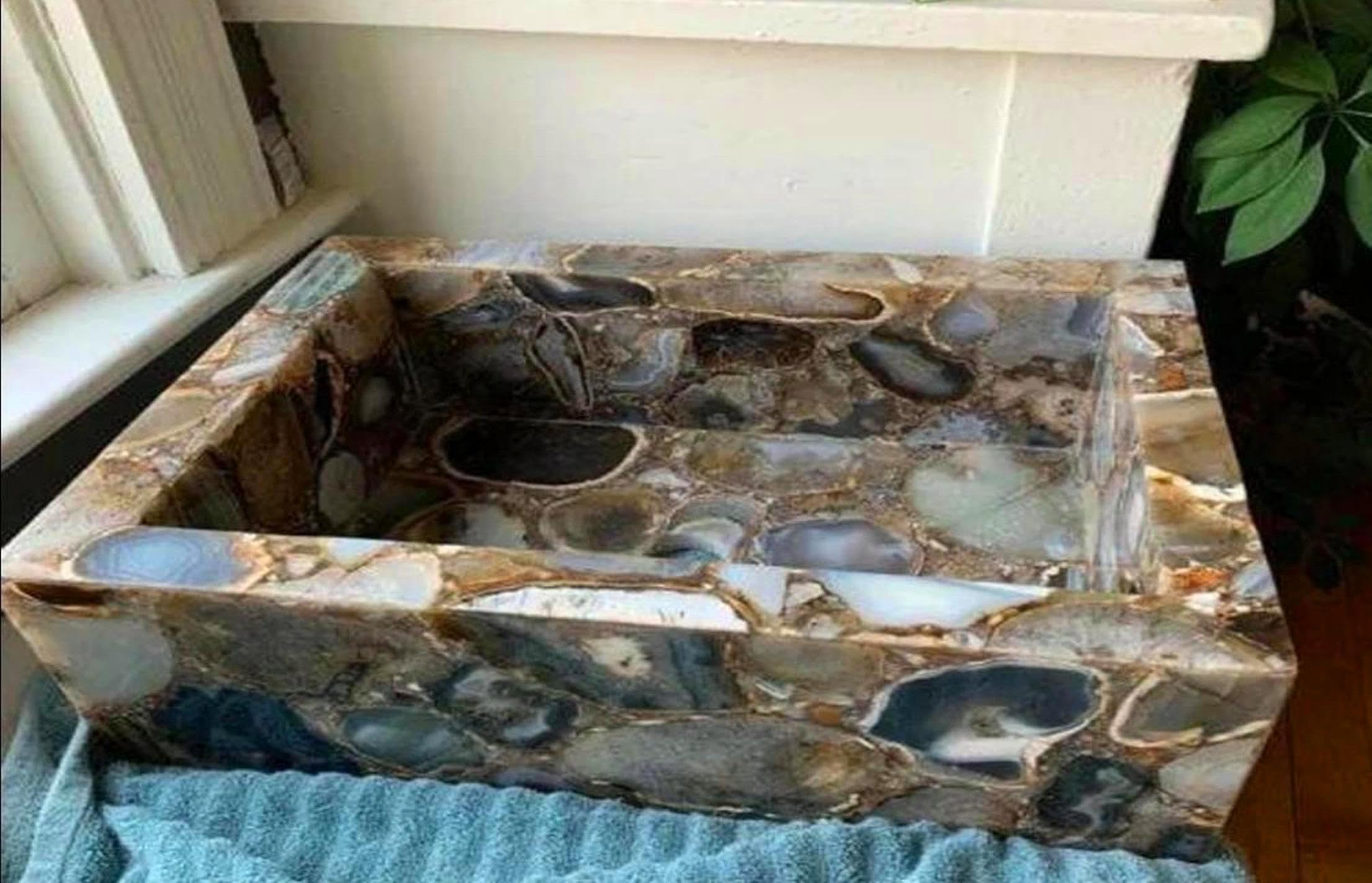 Dunkelgraue Achat-Spüle I Waschbecken aus grauem Achat I Achat-Aufsatzwaschbecken I Dunkelgrauer Achat Tischwaschbecken I Dunkelgrauer Achat Waschbecken 21x18 Zoll