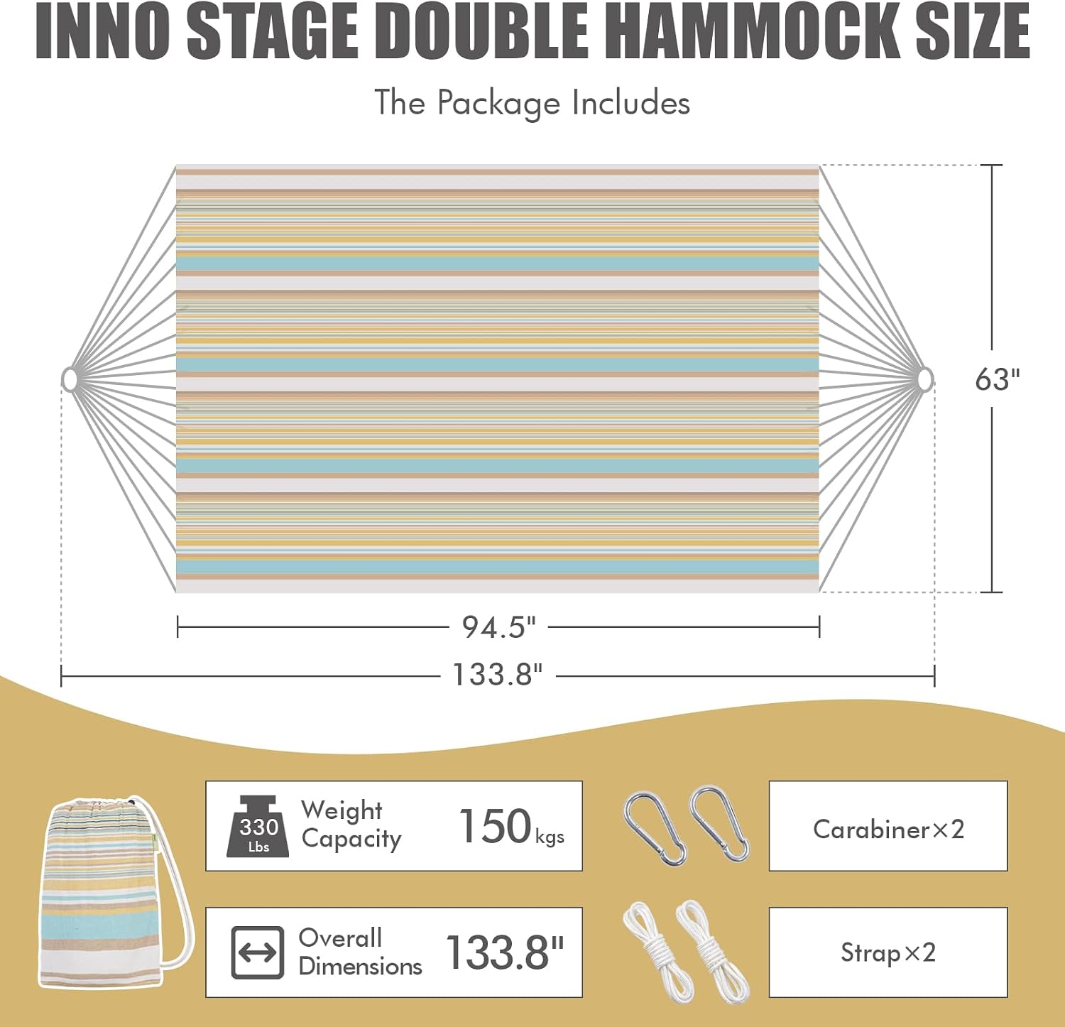 INNO STAGE 2 Persons Hammock - Brazilian Double, Portable Camping Bed for Patio, Backyard, Porch, Outdoor & Indoor Use - Soft Cotton with Carrying Bag