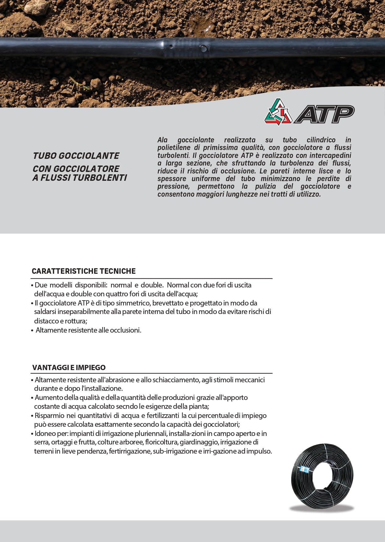 Ala gocciolante ALTA RESISTENZA passo 80-38 mls 100 mt tubo goccia microirigazione ATP 4 fori