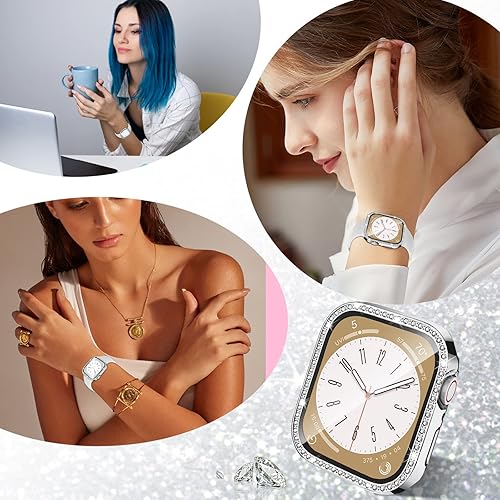 Miniatura 7 de Funda impermeable brillante 2 en 1 compatible con Apple Watch de 161 pulgadas protector de pantalla serie 87 parte delantera y trasera para mujer