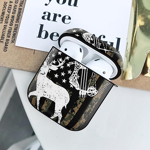 Miniatura 5 de Funda para Airpods 21 Generación - Funda protectora suave con diseño de arco de caza de ciervos y camuflaje con bandera estadounidense que absorbe
