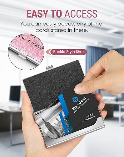 Vista 40 de MaxGear - Tarjetero para hombres y mujeres, bolsillo para tarjetas de negocios RFID, delgado, para tarjetas de negocios, soporte para tarjetas