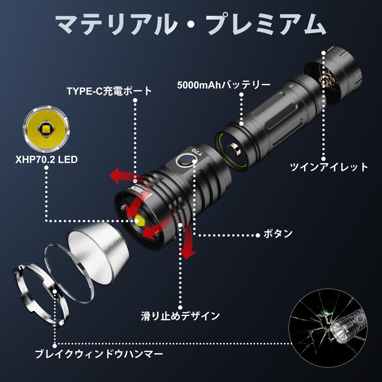 Amazon.co.jp: WUBEN T70 懐中電灯 充電式 4200ルーメン 懐中電灯 強力