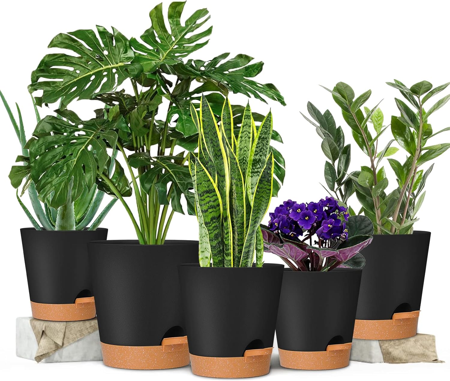 GARDIFE Plant Pots 7/6.5/6/5.5/5 Inch Self Watering Planters with Drainage Hole, Plastic Flower Pots, Nursery Planting Pot for All House Plants, African Violet, Flowers, and Cactus,Black : Patio, Lawn & Garden