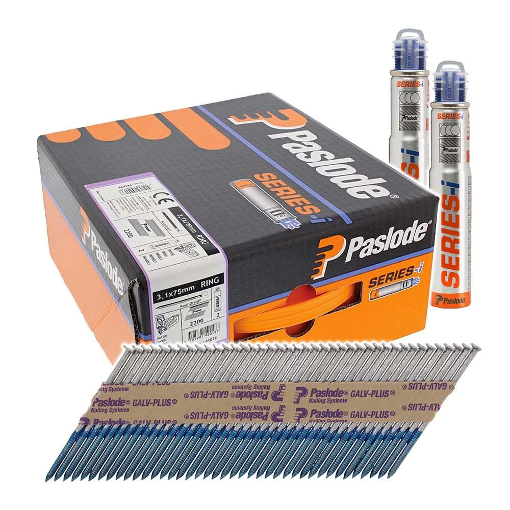 Paslode Pas141072 Im360ci Nails & Fuel Cells Trade Pack - Ring Shank - Galvanised + - 141072 3.1 X 75/2Cfc