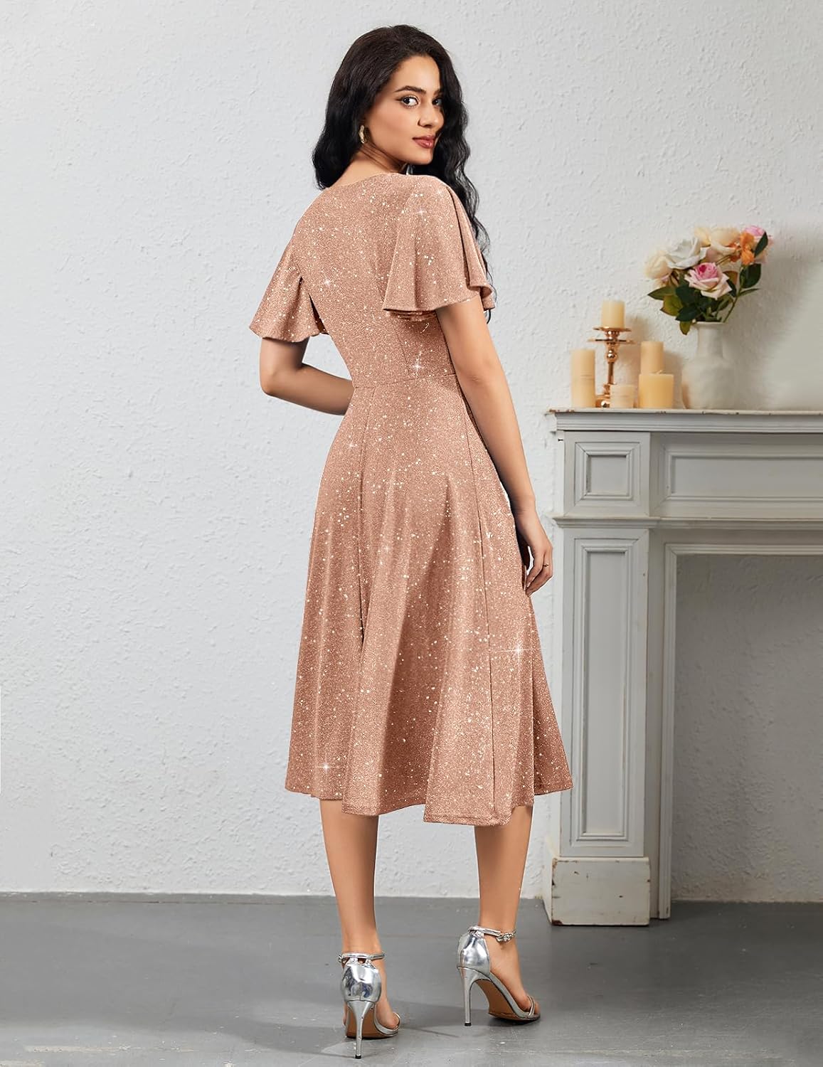 Bridesmay Women's Formal Wedding Guest Dress for Women 2026 Short Sleeve Fit and Flare Tea Party Dresses - Image 6