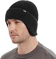 Wmcaps Fleece Lined Winter Beanie with Earflaps - Warm Thermal Knit Hat for Men Women, Outdoor Stocking Cap