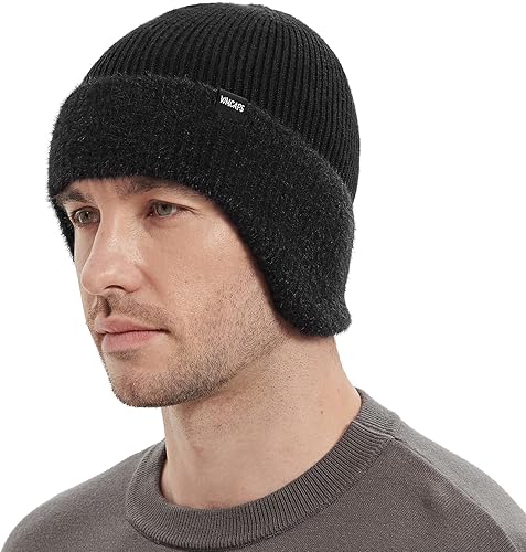 Wmcaps Gorros de invierno con forro polar con orejeras para hombres y mujeres, gorro de punto térmico cálido para exteriores