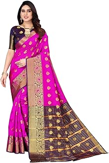 Satrani Women's Banarasi Silk Blend Saree (2680S207N_Red & Gold), Red & Gold, One Size