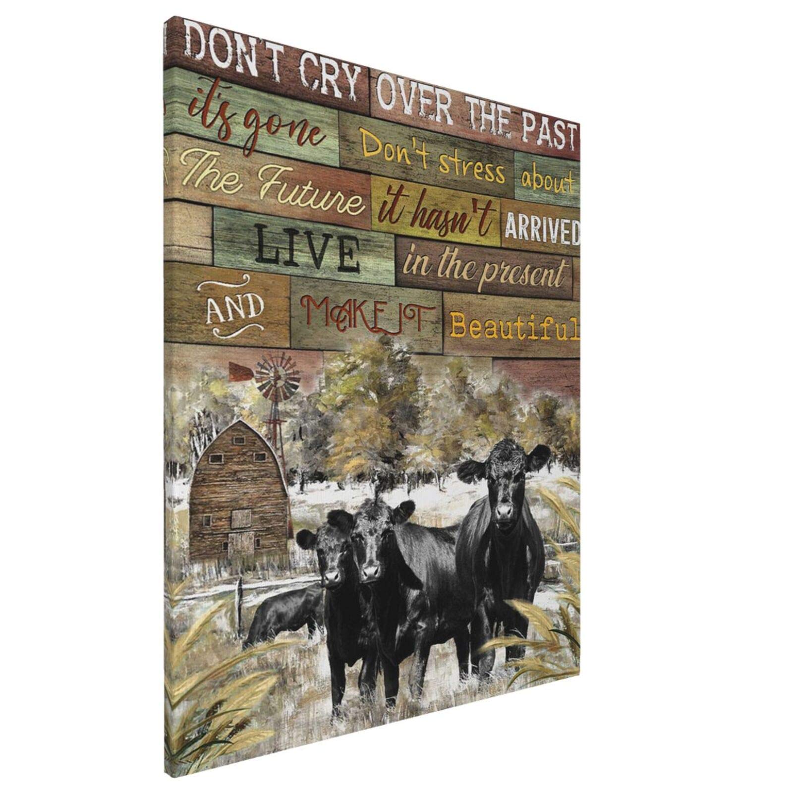 HANKCLES Farmhouse Wall Art Cow Pictures Wall Decor Cow Head Inspirational Wall Art Barn Ruatic For Bedroom Bathroom Framed Ready To Hang 16x20 Inch