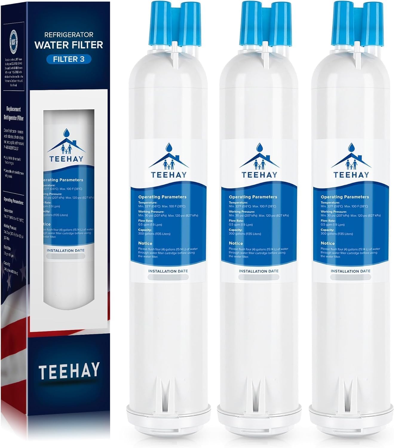 TEEHAY 9083 Water Filter Replacement, Compatible T1RFKB1, T1RFKB2, T1KB1, Kenmore 9083, 469083, 9030, 469030, 9020, 9020B, Kenmore KSRW25CRSS, KSCK23FVBL (3 Pack)
