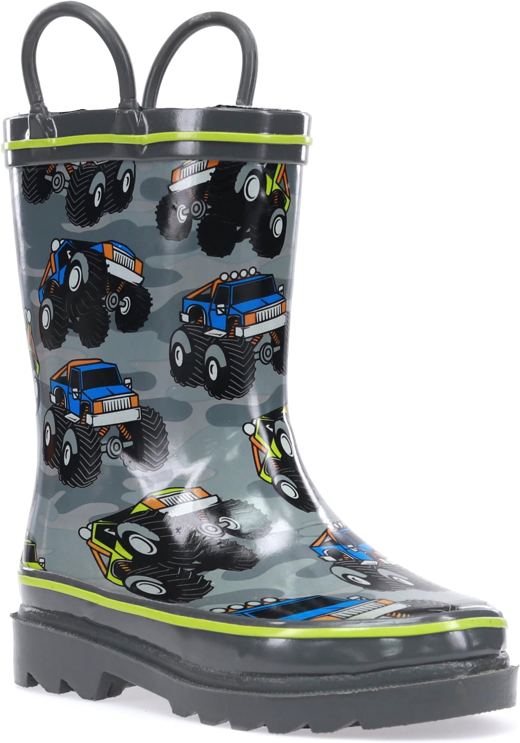Boys Waterproof Printed Rain Boot with Easy Pull On Handles