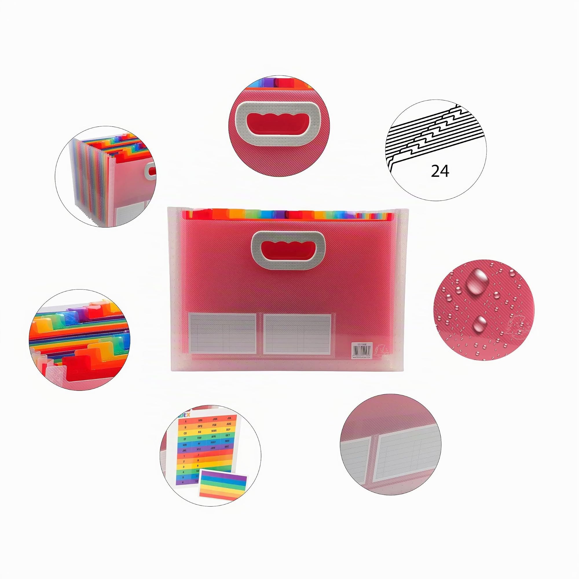 Exacompta - Réf. 55198E - Carton de 4 trieurs valisette extensible avec poignées - couverture et intérieur en PP - avec 2 porte-étiquettes sur la face - 24 compartiments - dim 33x23,5x25 cm - cristal