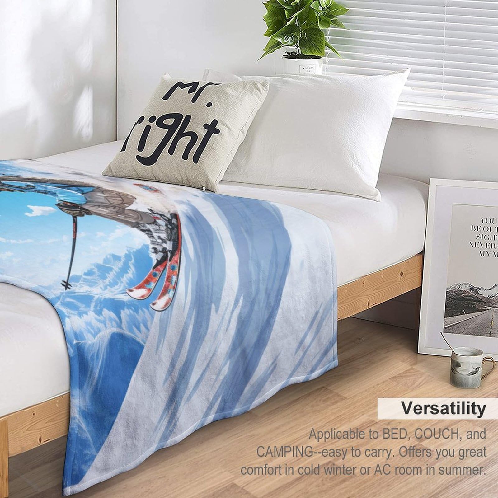 Ski en Montagne enneigé Impression 3D Couvertures Légère en Polaire De Flannel Linge De Lit Couvre-lit Couverture De Canapé 150×200cm