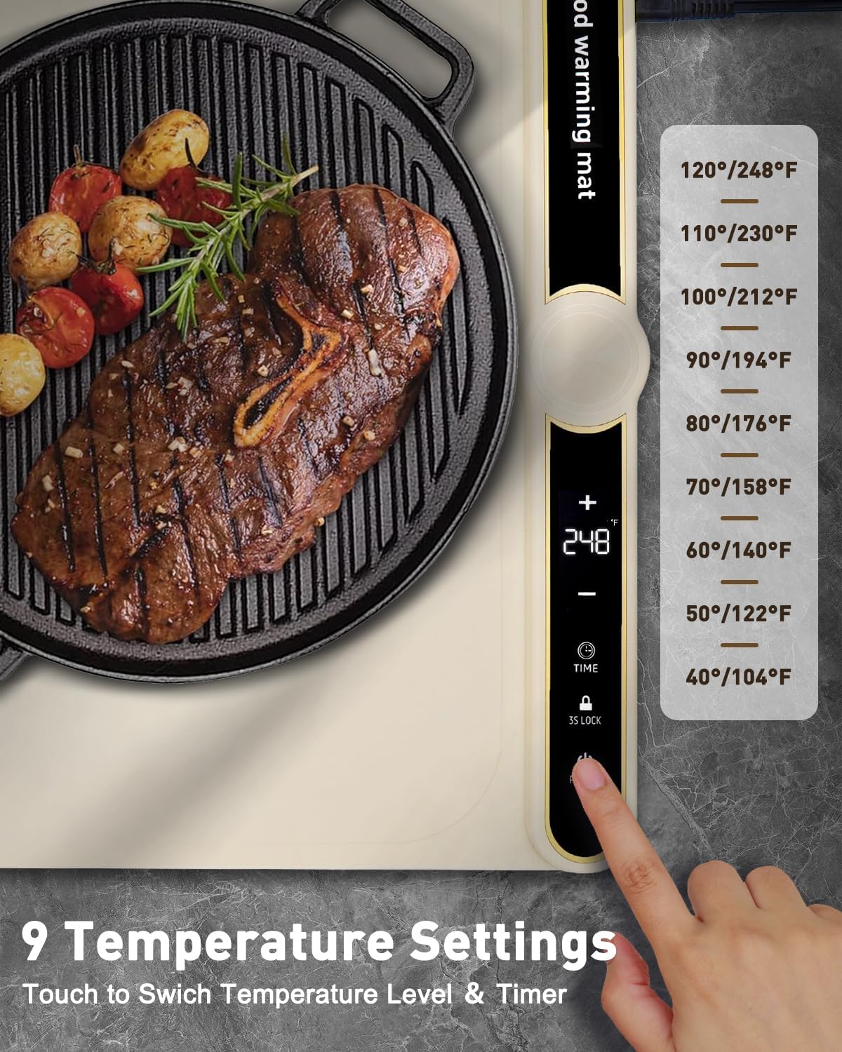 Food Warming Mats for Countertop - Warming Trays for Buffets Party, Silicone Electric Warmer with 7 Level Temp Adjustable / 4H Auto Timer, Hot Fast in 8s, Roll Up Heating Pad for Home Travel (White)