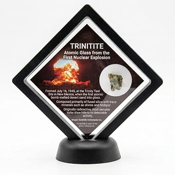 Trinitite Specimen in Display Frame with Stand Trinity Nuclear Test Glass 1945 Certificate of Authenticity Included 3.5" Collector Display, Atomic Glass Sample