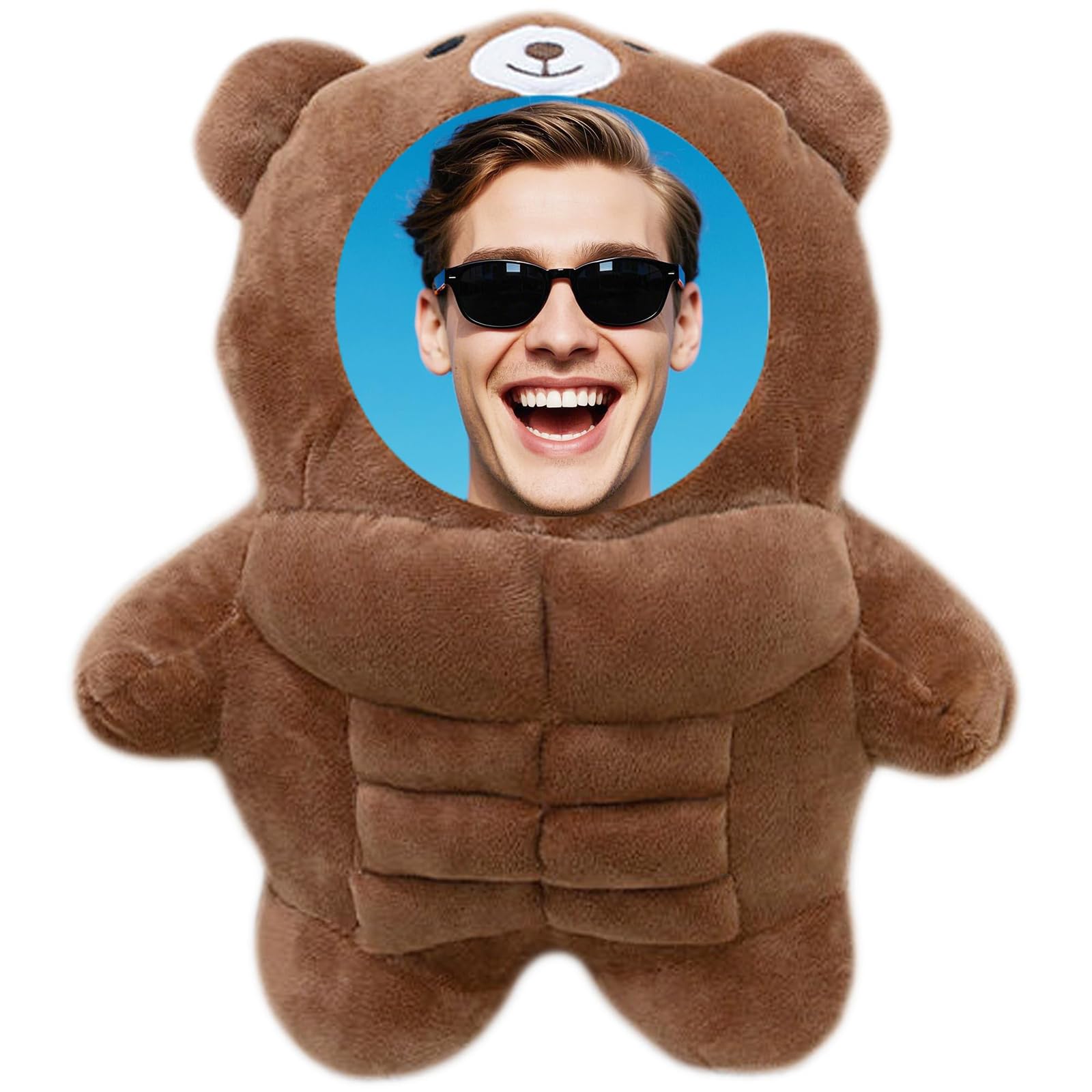 Custom Face Photo Plush Toy - Personalized Muscle Bear with Your Picture, Funny & Unique Gift for Valentine's Day, Birthday, Anniversary (30cm/11.8") (Brown)