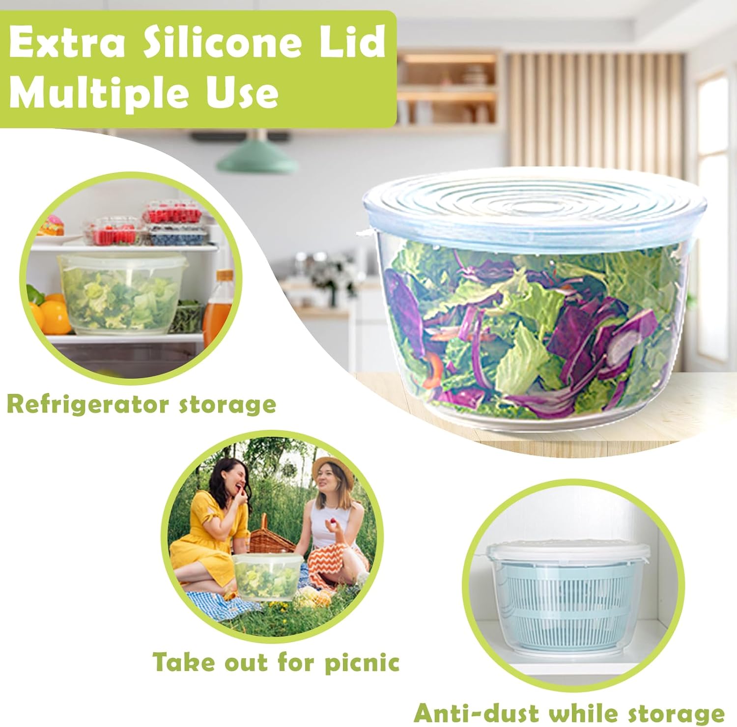 LEPCY Salad Spinner, Durable Bowl Never Crack. 4.8 Qt Large Capacity Lettuce and Vegetable Spinner with Storage Lid, Non-skid Base. Gifts for Mom Women Parents