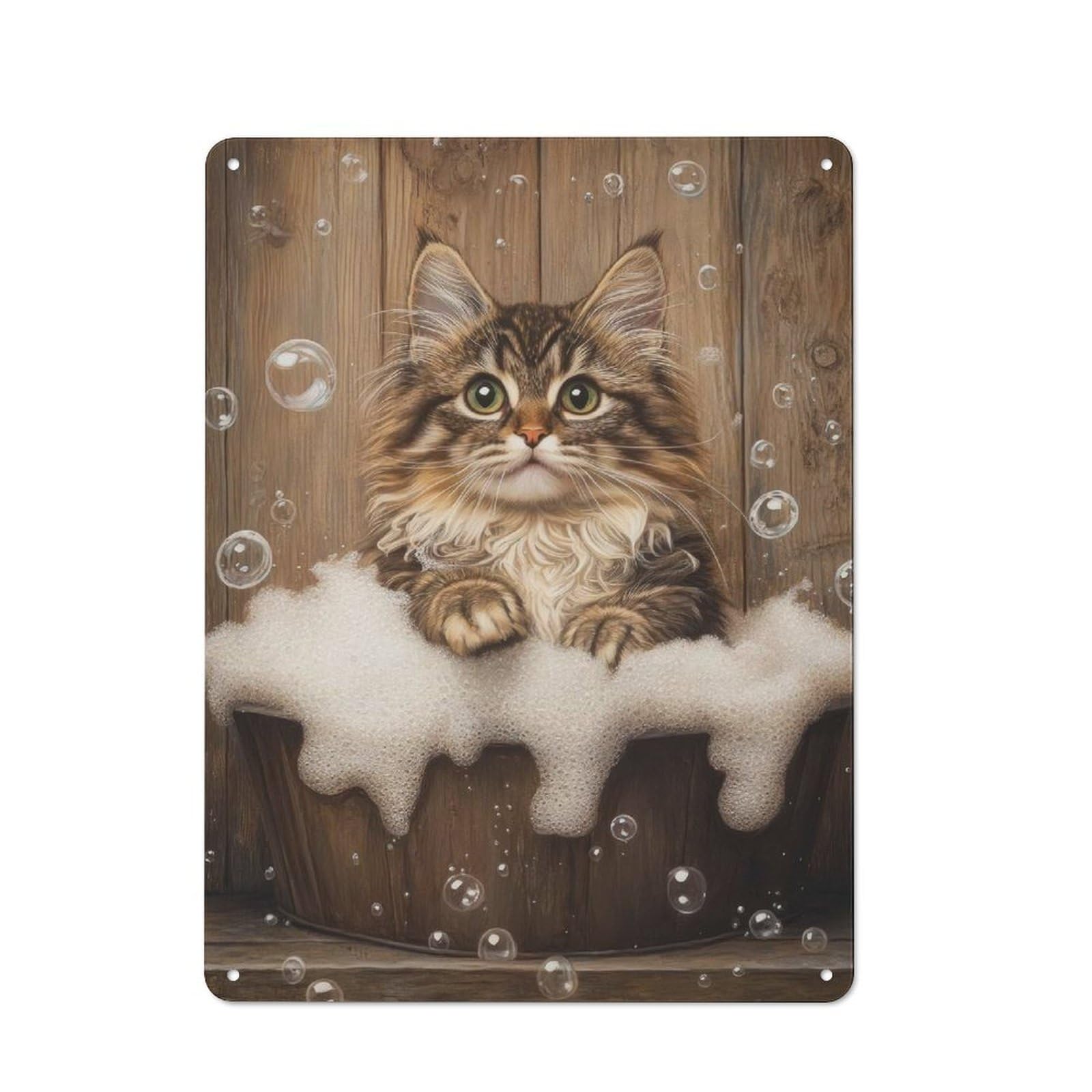 Junmoney Maine Coon Bubble Bath Tin Wall Plaque 40X30cm With For Man Cave Or Games Room, For Garage, Workshop And Man Cave Decoration