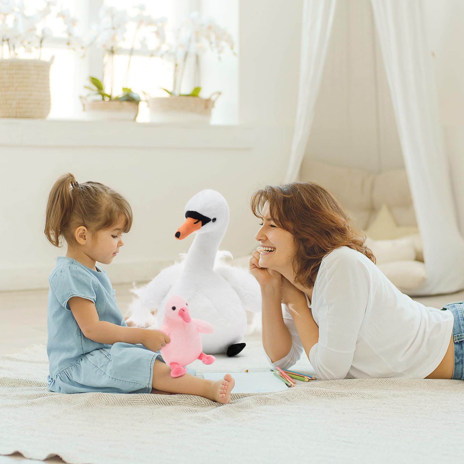 MorisMos groß weiß Schwan Kuscheltier XXL mit Baby im Bauch, 40cm weich riesen Schwan Stofftier Plüschtier swan, Geburtstag Weihnachten Geschenk für Kinder Baby