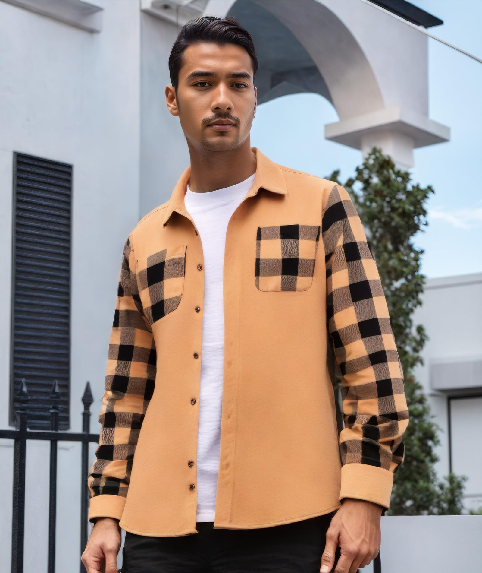 Flannel Shirt for Men Long Sleeve Button-Down Plaid Shirts