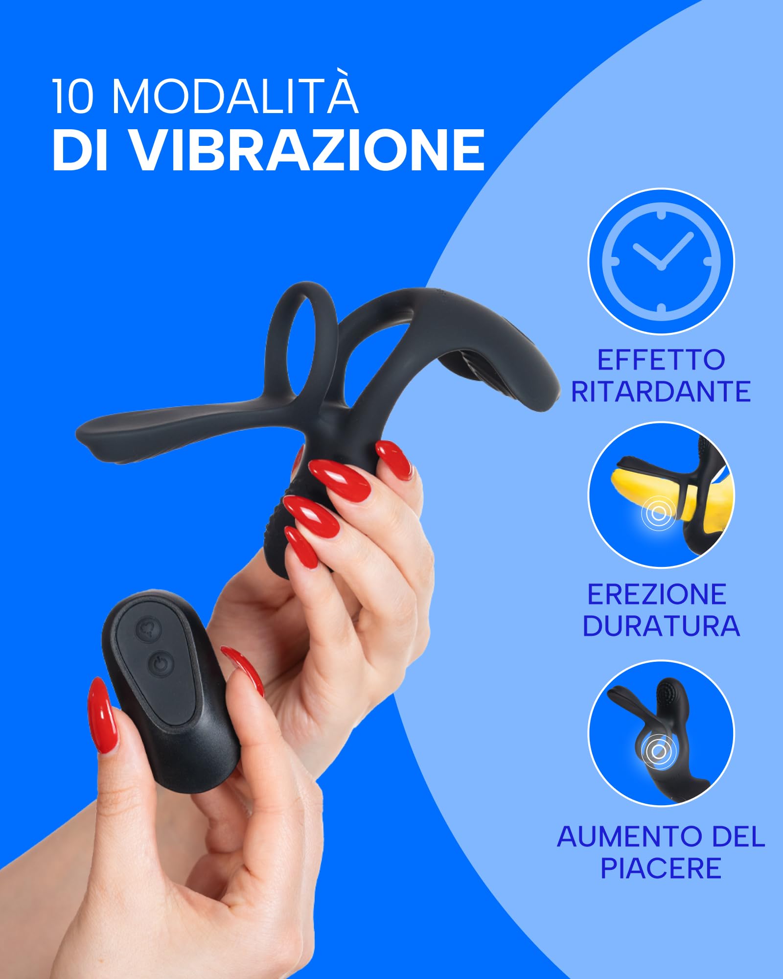 MySecretCase Anello Pene Cockring - Anello Vibrante per Lui e Lei, Vibratore Per Uomo Telecomandato via App, Anelli Pene Sextoy, Stimolatore Fallico Coppia (Nero)