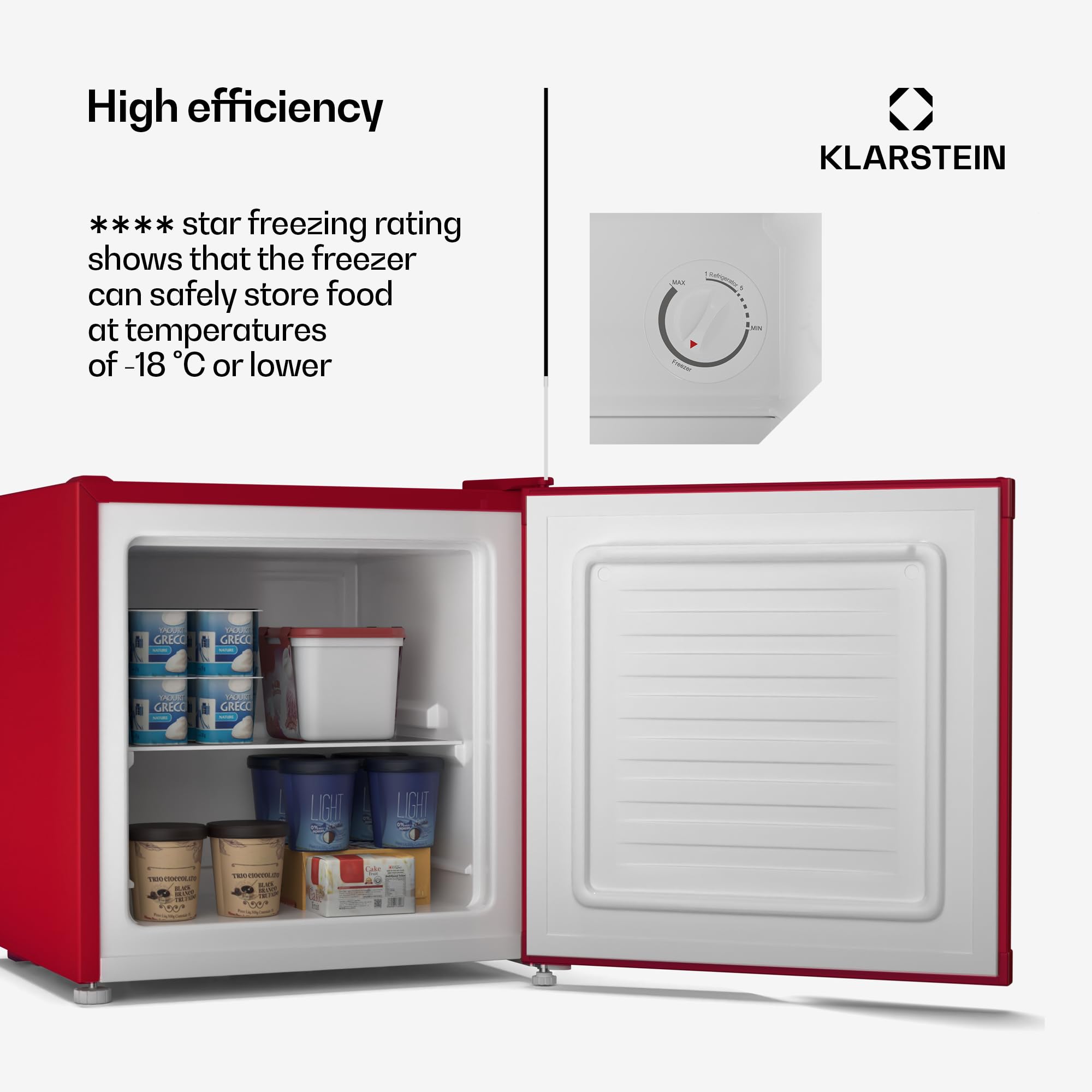 Klarstein Irene Retro Mini Freezer, 31L Fridge/Freezer, Adjustable Temp -24°C to 10°C, Energy Class C, Quiet 38 dB, Compact Table Top Design, Red, Ideal for Bedrooms & Small Spaces — view 4