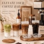 Tasses en verre ribbées de 20 oz avec couvercles et pailles, ensemble de 2 tasses à café glacé, ensemble de tumblers en verre étanches pour bar à café, verres réutilisables pour eau, latte, smoothie et boissons froides