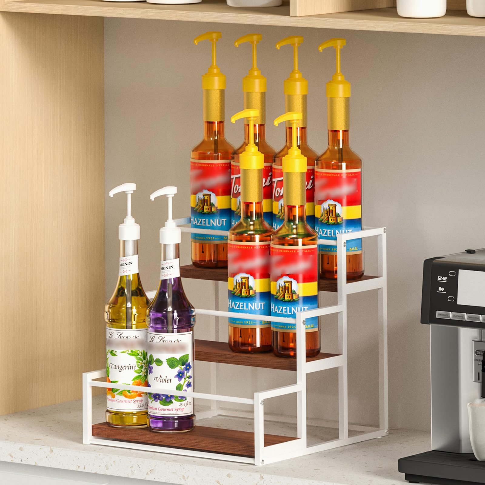 Syrup Organizer 3-Tier Coffee Rack With K Cup Drawer - Holds 12 Bottles ...