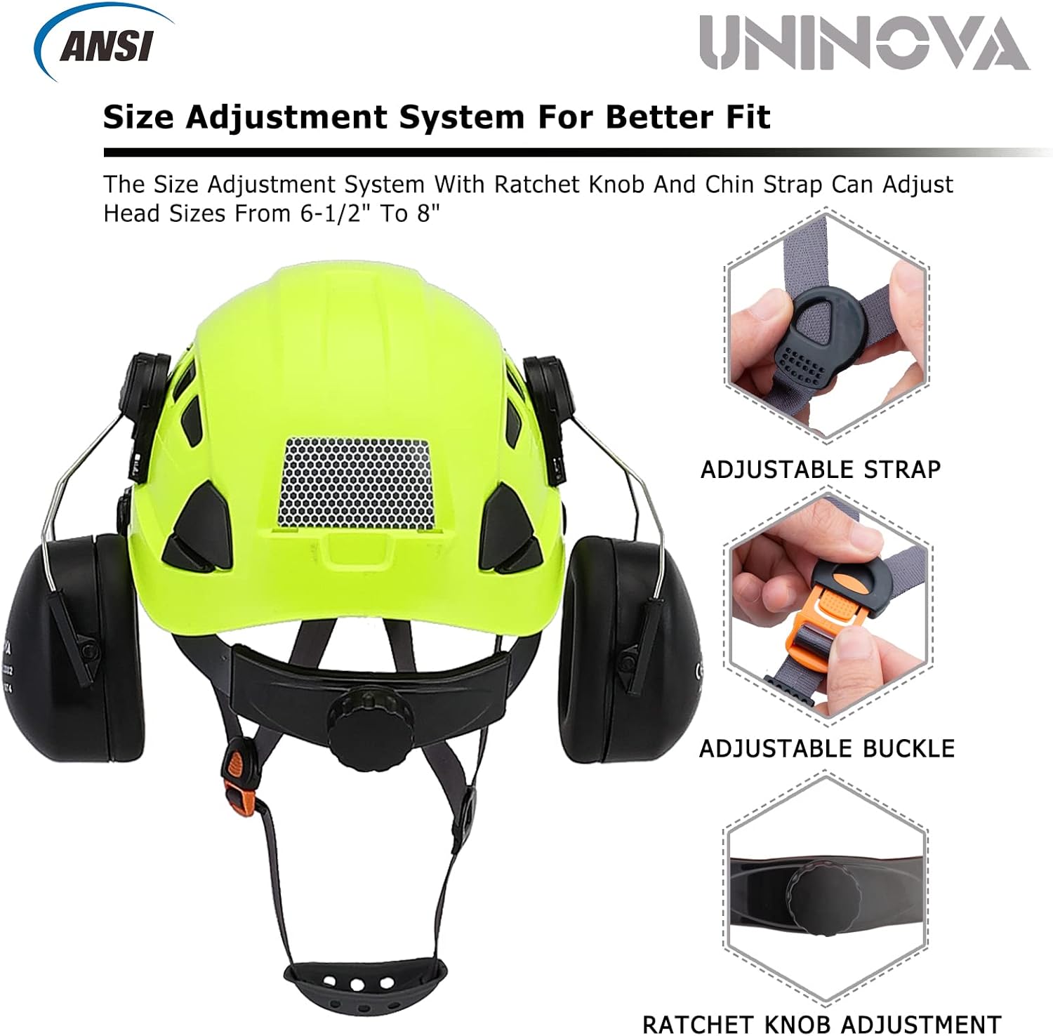 UNINOVA Hard Hat Ear Protection and Visor ANSI Z89.1 Vented ABS Forestry Arborist Tree Climbing Construction Helmet Ear Protection